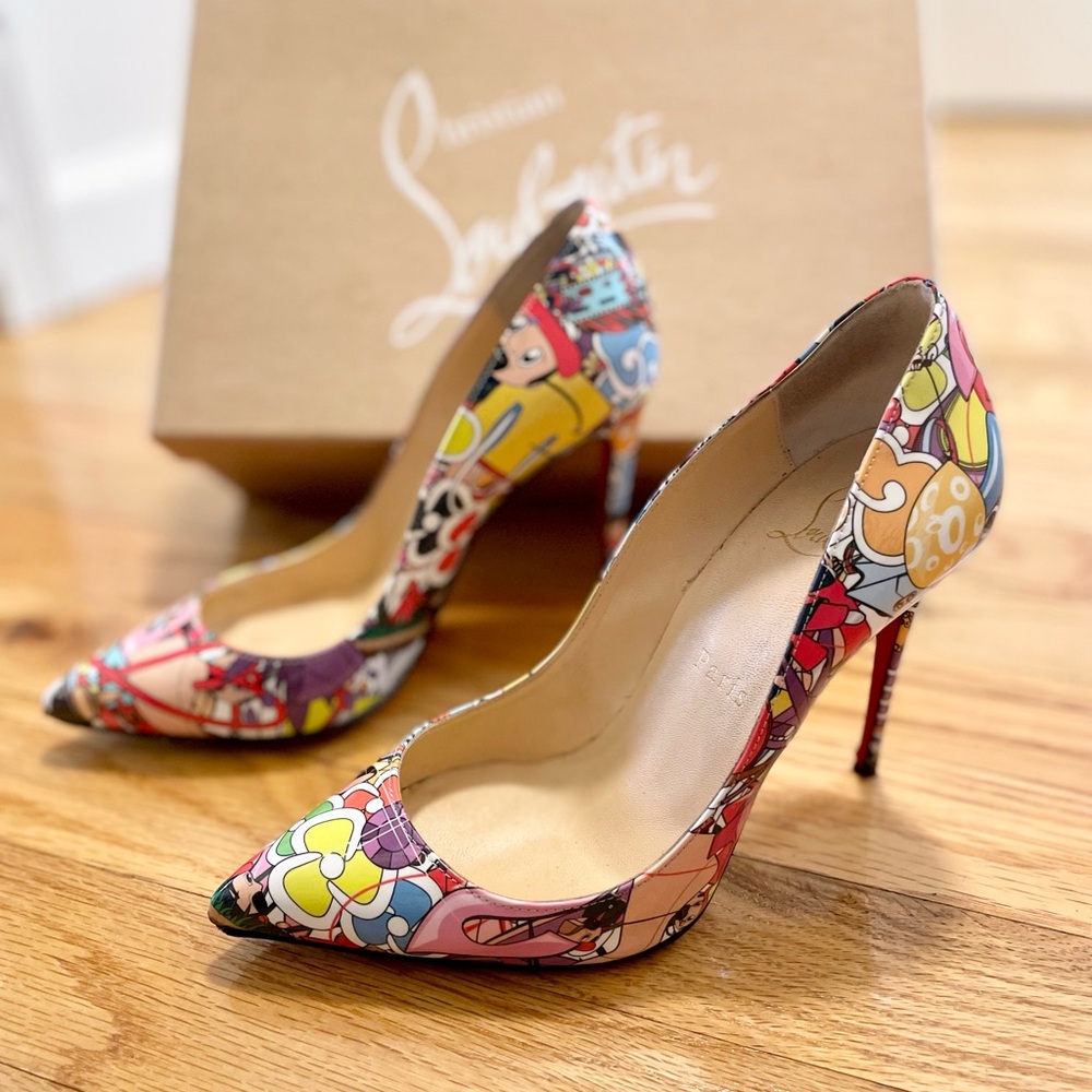 Authentic Christian Louboutin Pigalle Follies 100mm Patent Leather Pumps - Multi